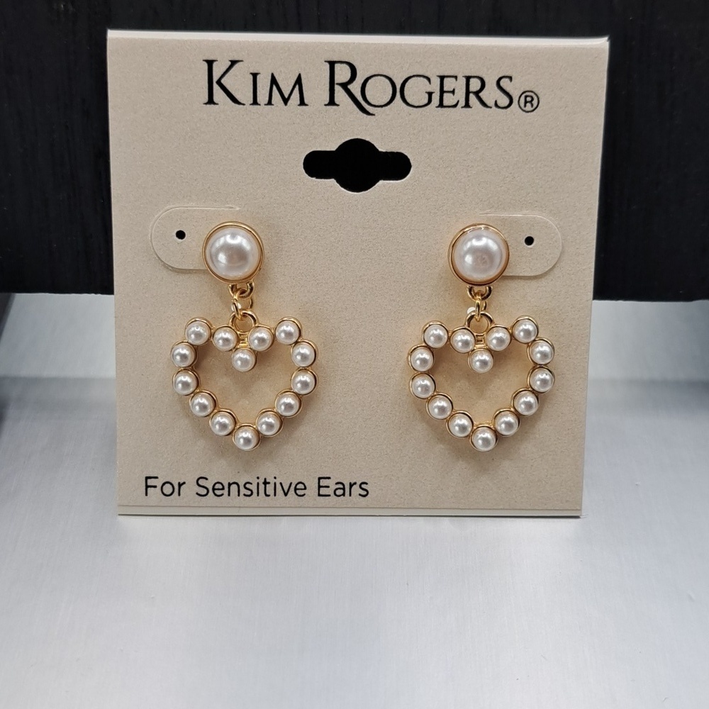 Kim Rogers Gold Tone and White Faux Pearl Earrings